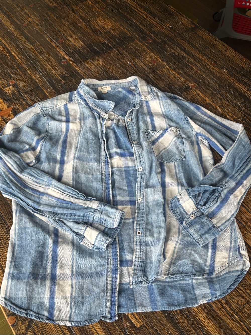 dylan Blue and White Plaid Casual Button-Down Shirt 100% cotton